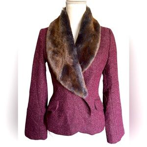 H&M Blazer - H&M Faux fur Maroon suit Jacket - Holiday Blazer - Holiday fur coat